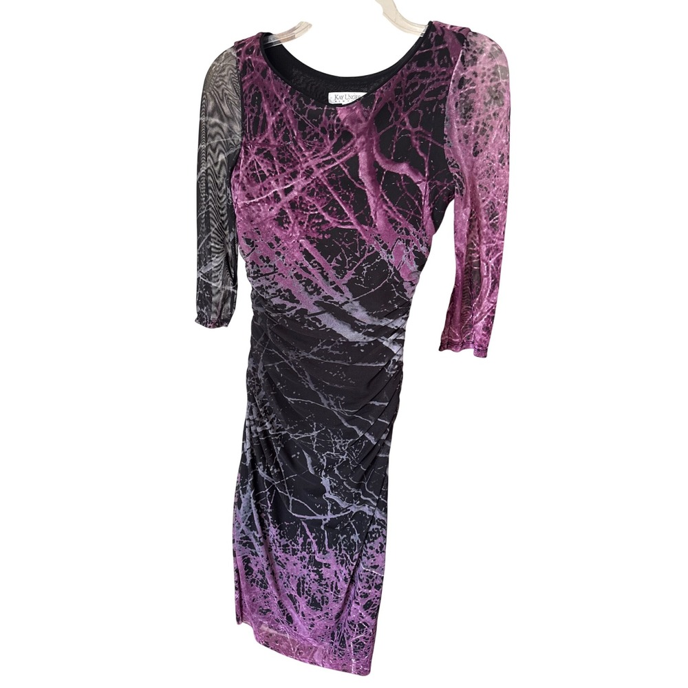 Kay Unger New York Dress Bodycon Print Design Mid-Length Dress size Small‎ Choc